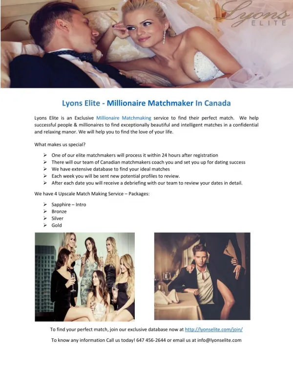 Lyons Elite - Millionaire Matchmaker In Canada