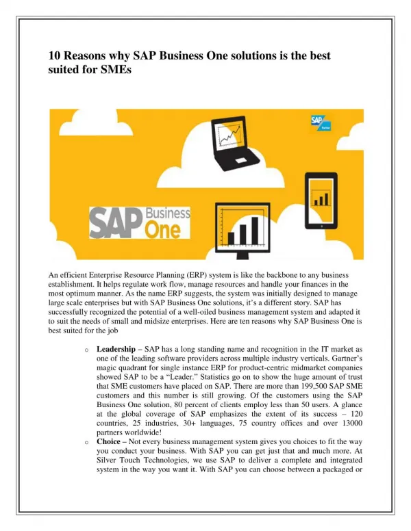 10 Reasons why SAP Business One solutions is the best suited for SMEs