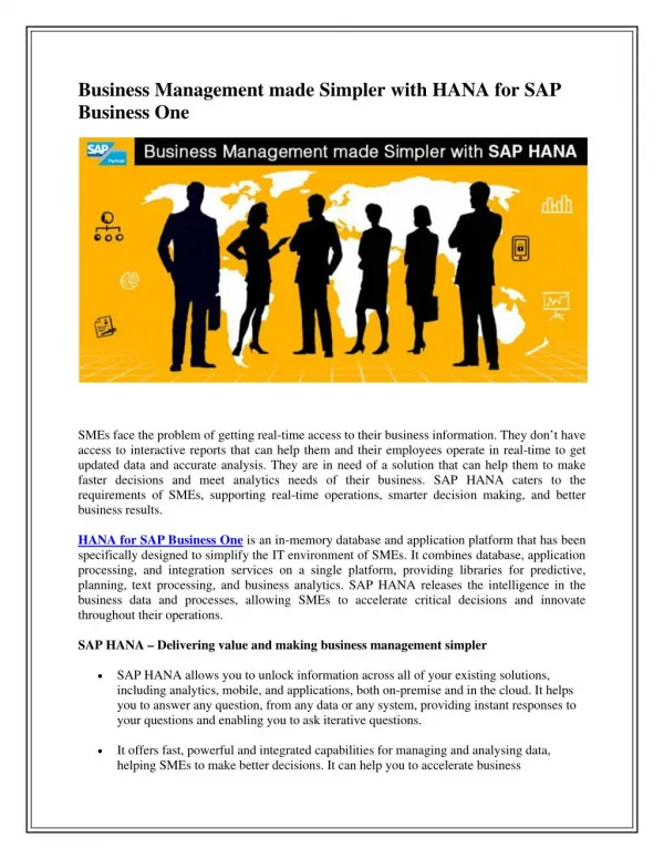 Business Management made Simpler with HANA for SAP Business One