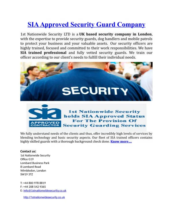 SIA Approved Security Guard Company