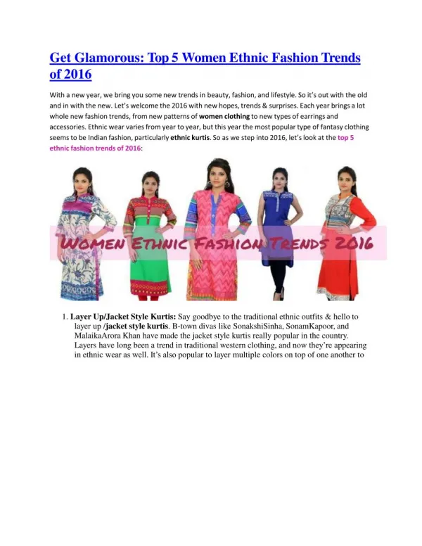 Get Glamorous: Top 5 Women Ethnic Fashion Trends of 2016