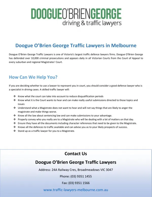 Doogue O’Brien George Traffic Lawyers in Melbourne