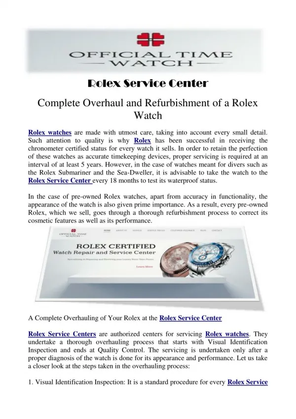 Rolex Service Center- Complete Overhaul and Refurbishment of a Rolex Watch