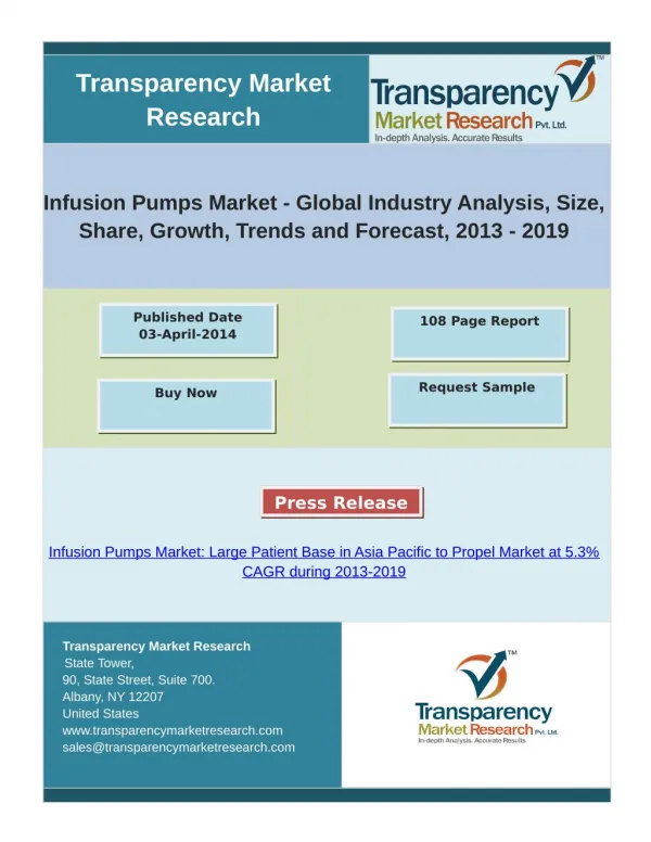Infusion Pumps Market - Global Industry Analysis, Trends and Forecast, 2013 - 2019