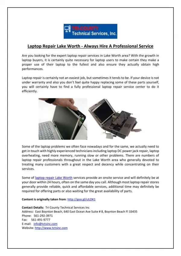 Laptop Repair Lake Worth - Always Hire A Professional Service 