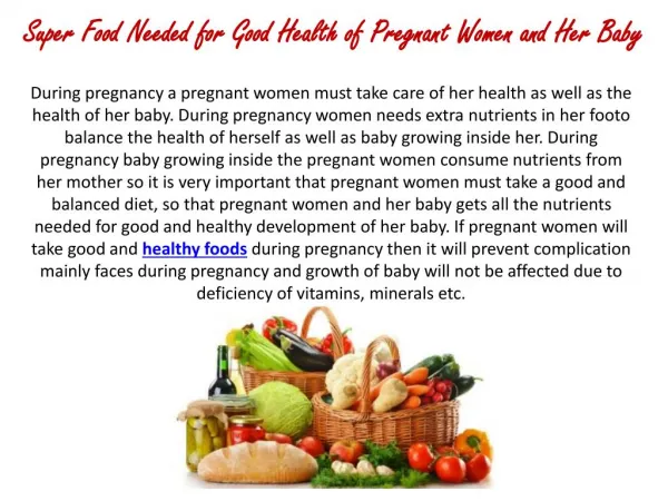Super Food Needed for Good Health of Pregnant Women and Her Baby