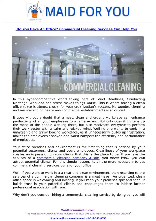 Do You Have An Office? Commercial Cleaning Services Can Help You