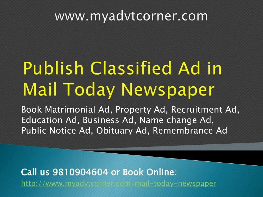 publish classified ad in mail today newspaper