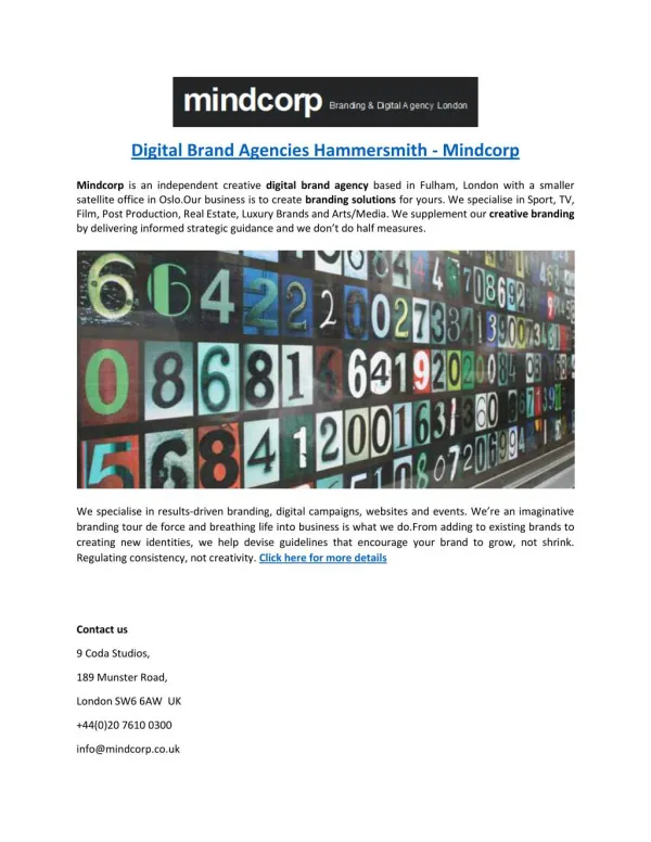 Digital Brand Agencies Hammersmith - Mindcorp