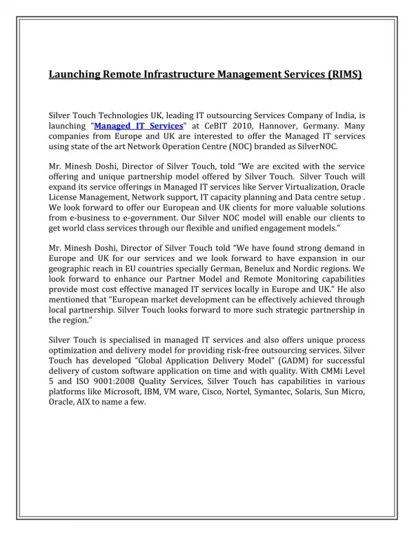 Launching Remote Infrastructure Management Services (RIMS)