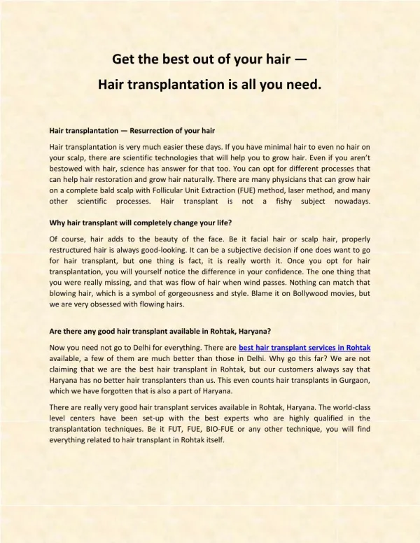 Best hair transplant in Rohtak