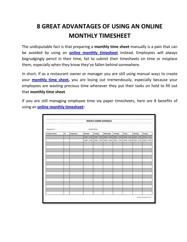 8 Great Advantages Of Using An Online Monthly Timesheet