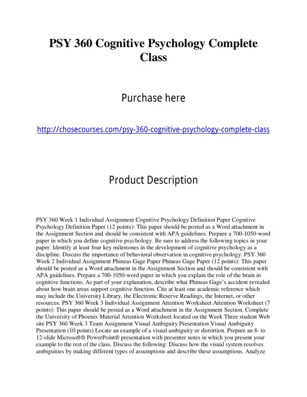 PSY 360 Cognitive Psychology Complete Class