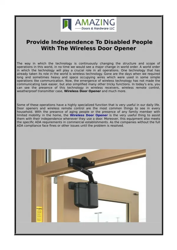 Provide Independence To Disabled People With The Wireless Door Opener