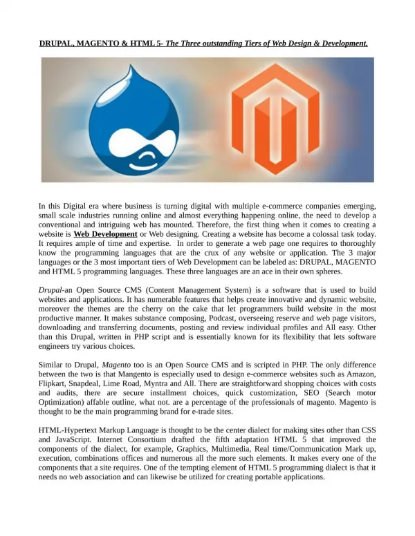 DRUPAL, MAGENTO & HTML 5- The Three outstanding Tiers of Web Design & Development