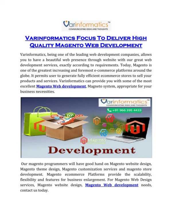 Varinformatics Focus To Deliver High Quality Magento Web Development