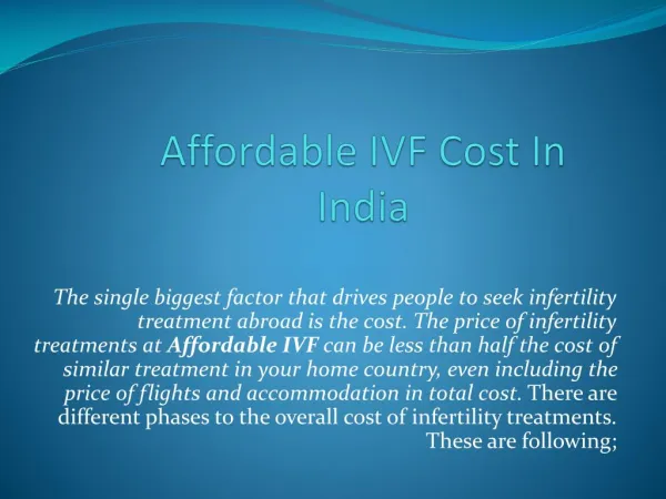 Affordable ivf cost in india