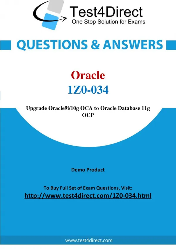 1Z0-034 Oracle Exam - Updated Questions