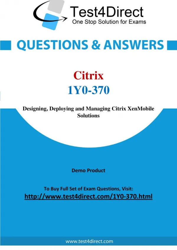 Citrix 1Y0-370 Real Exam Questions