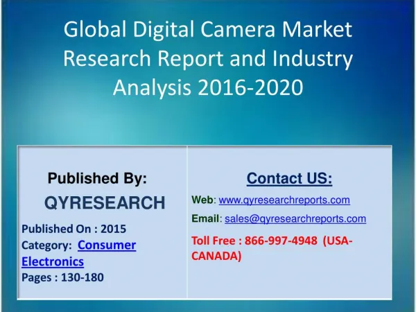 Global Digital Camera Market 2016 Industry Insights, Study, Forecasts, Outlook, Development, Growth, Overview and Demand