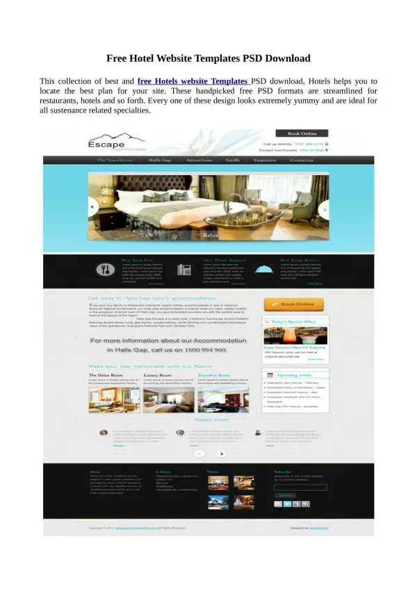 Free website templates PSD download for hotel