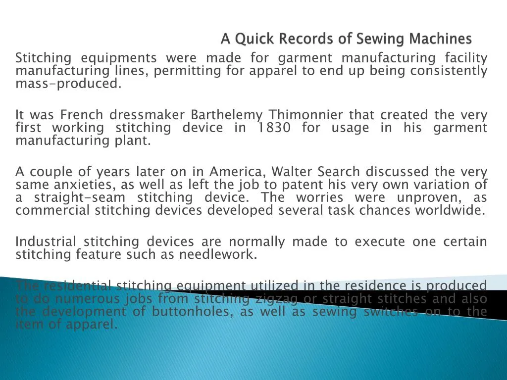 a quick records of sewing machines