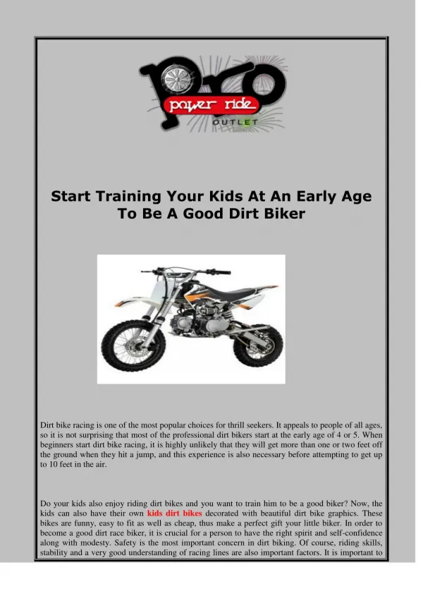Start Training Your Kids At An Early Age To Be A Good Dirt Biker