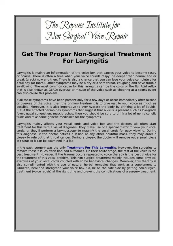 Non-Surgical Treatment For Laryngitis
