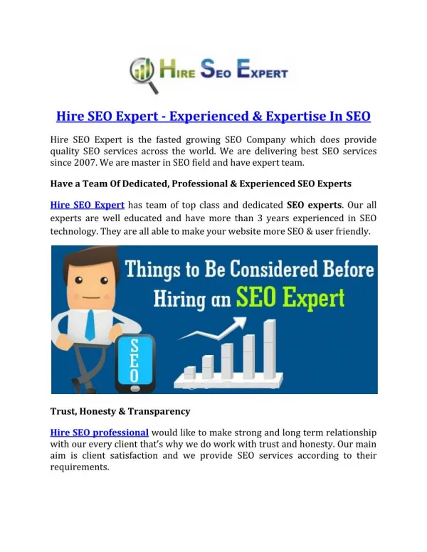 Hire SEO Expert - Experienced & Expertise In SEO