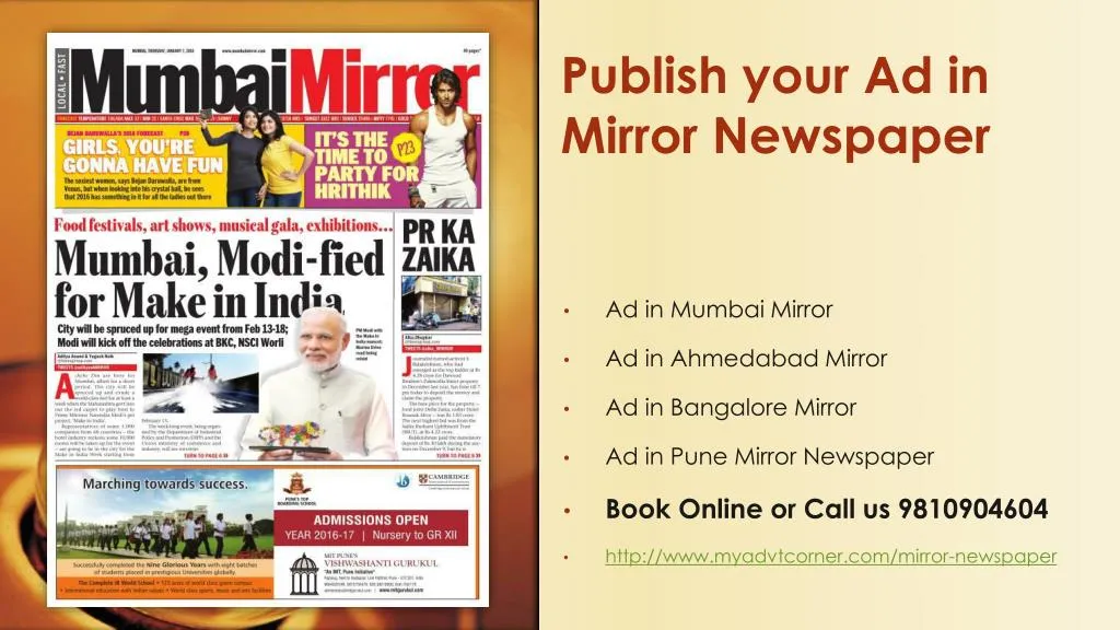 publish your ad in mirror newspaper