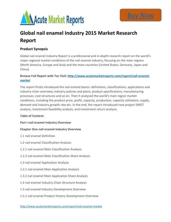 Global nail enamel Size,Trends and Forecasts:Acute Market Reports