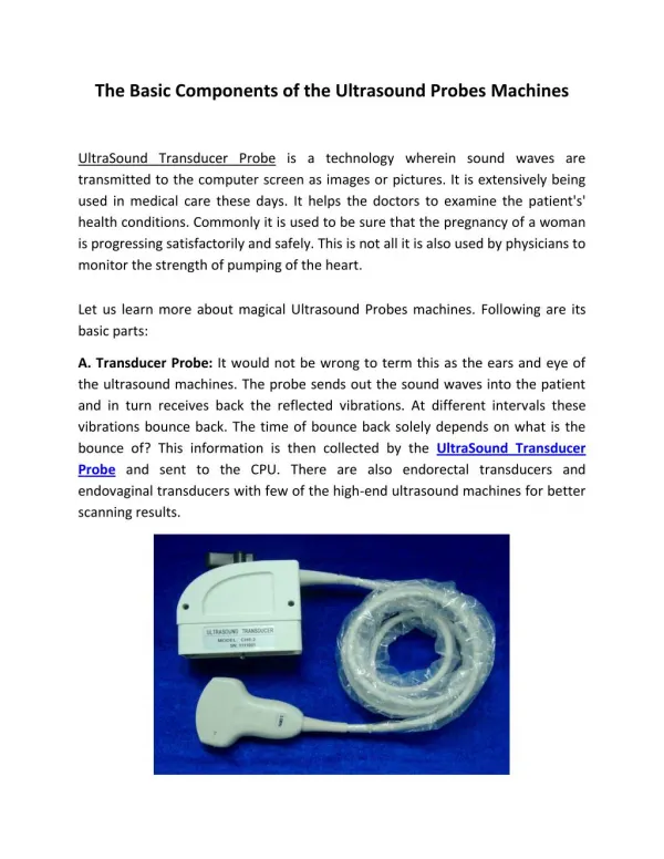 The Basic Components of the Ultrasound Probes Machines