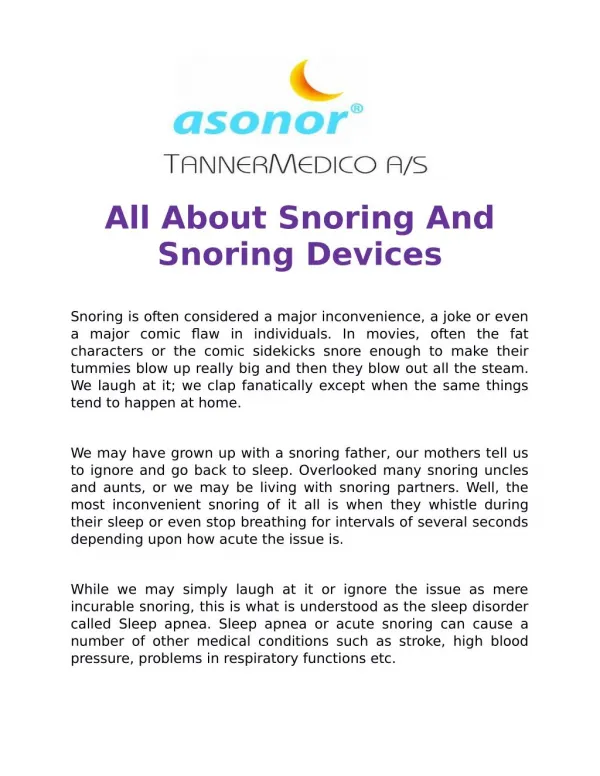 All About Snoring And Snoring Devices