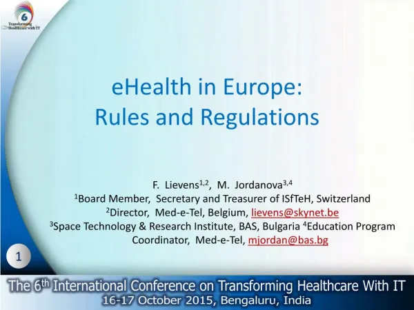 eHealth in Europe: Rules and Regulations