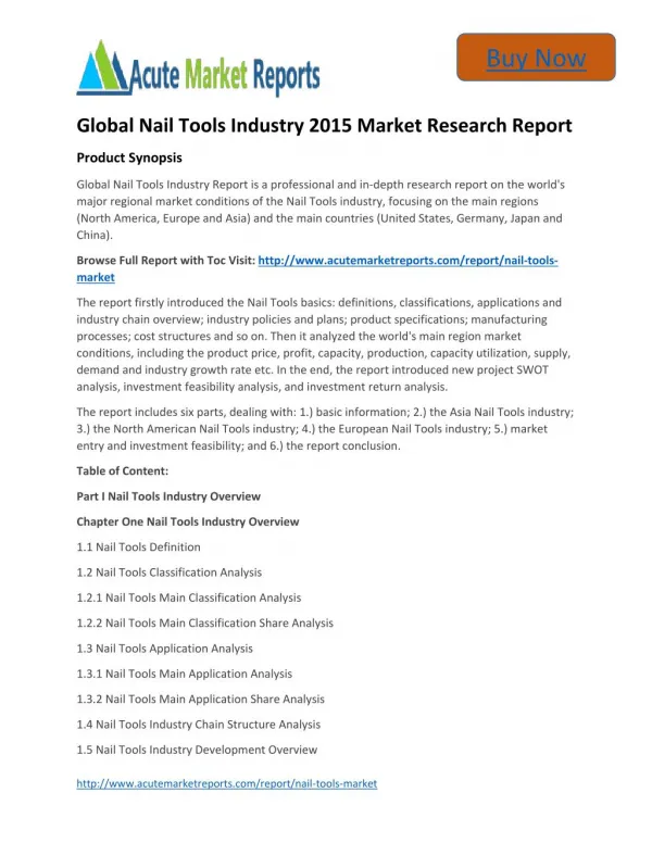 Global Nail Tools – Industry Survey,Market Size, Competitive Trends: Acute Market Reports