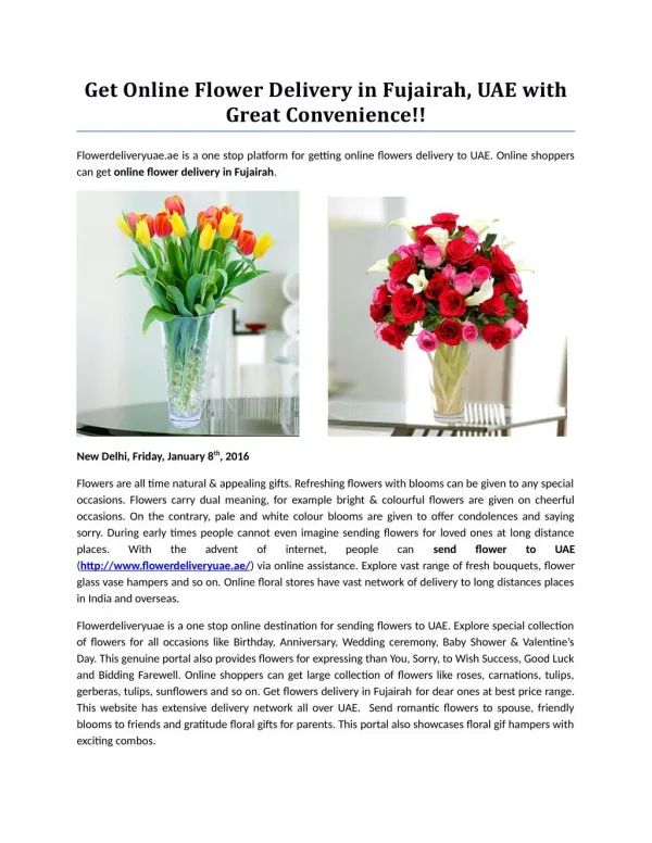 Get Online Flower Delivery in Fujairah, UAE with Great Convenience!!