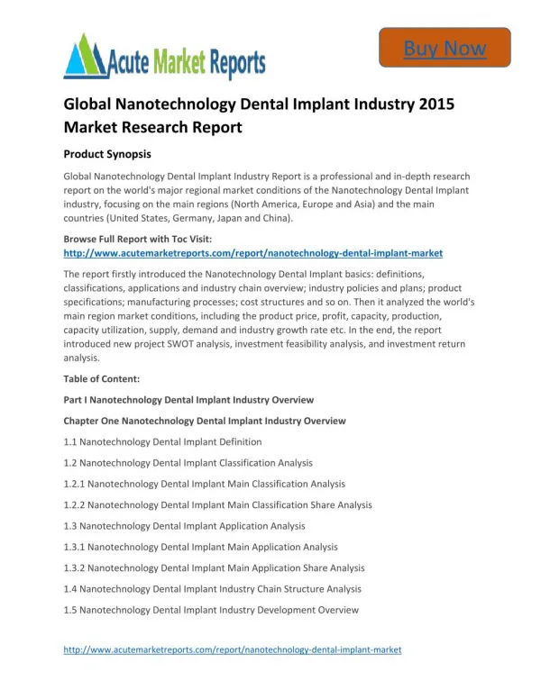 Global Nanotechnology Dental Implant Trends, Growth and Forecast upto By Acute Market Reports