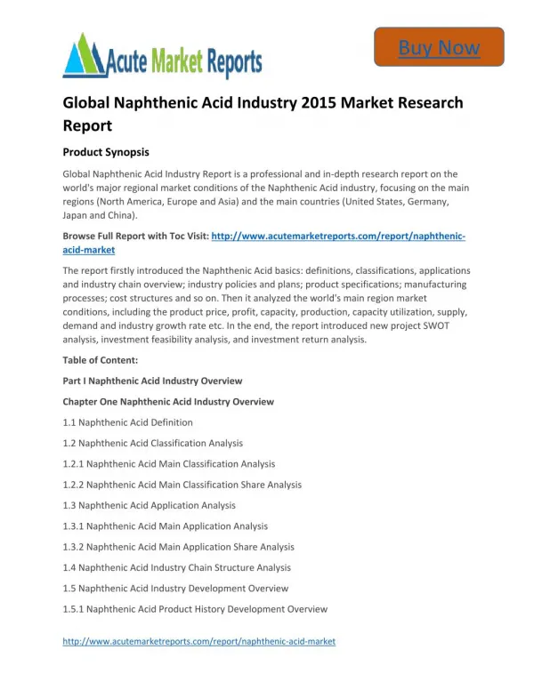 Global Naphthenic Acid Size,Share,analysis,Trends and Forecast,by Acute Market Reports
