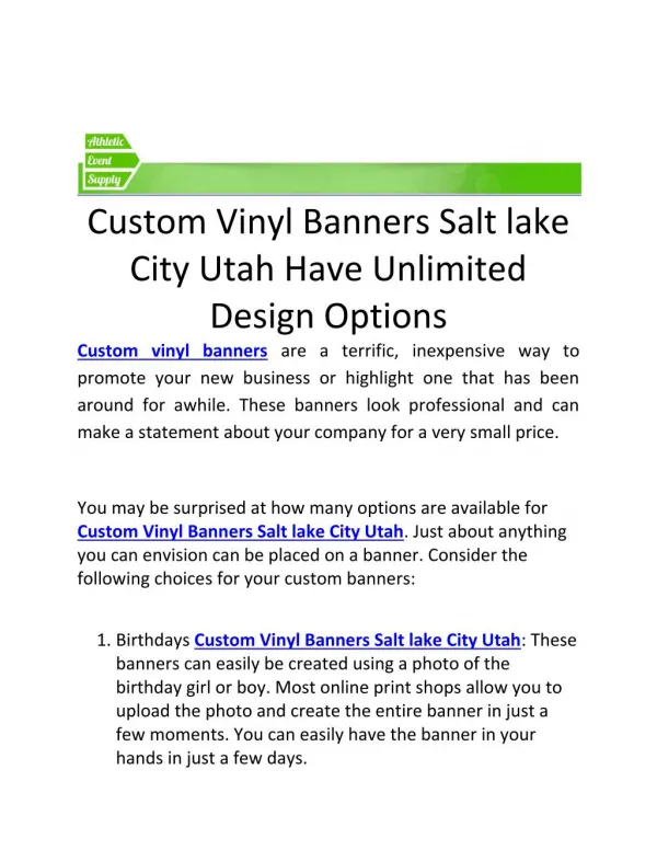 Custom Vinyl Banners Salt lake City Utah