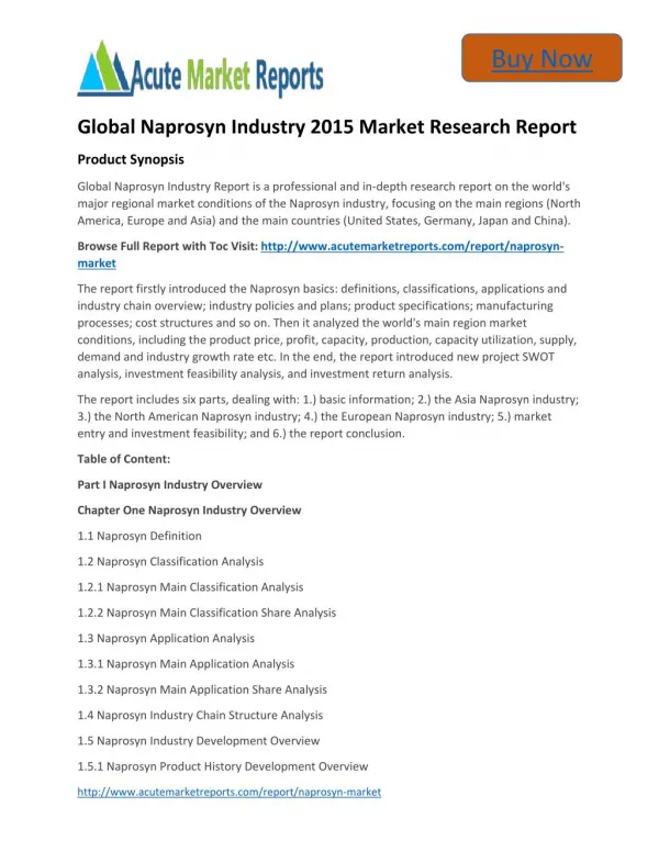 Global Naprosyn Analysis,Segment,Trends and Forecasts:Acute Market Reports