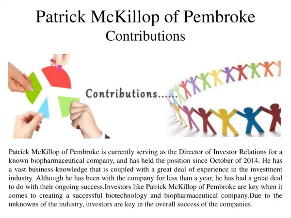 Patrick McKillop of Pembroke - Contributions