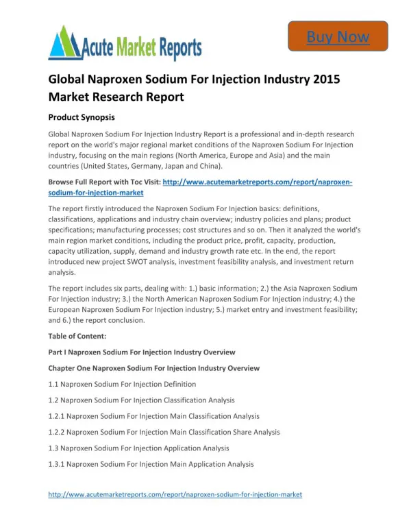 Global Naproxen Sodium For Injection - Industry Share,Size, Trends and Forecasts
