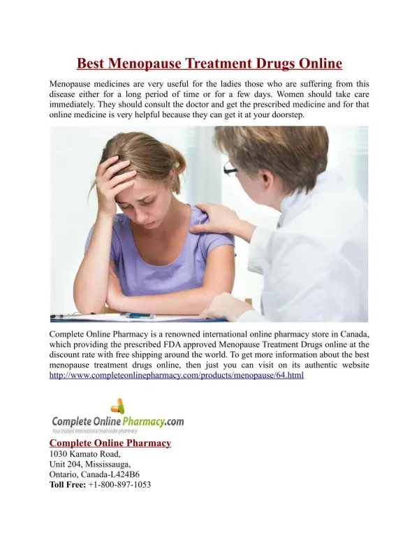 Best Menopause Treatment Drugs Online