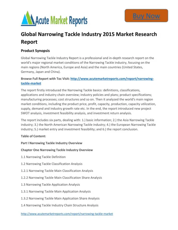 Global Narrowing Tackle Trends, Growth and Forecast upto By Acute Market Reports