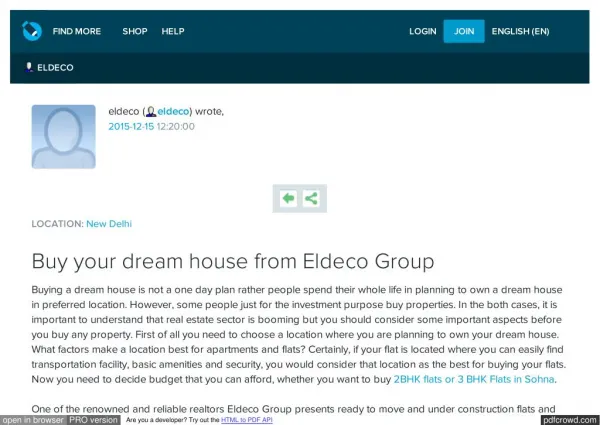Buy your dream house from Eldeco Group