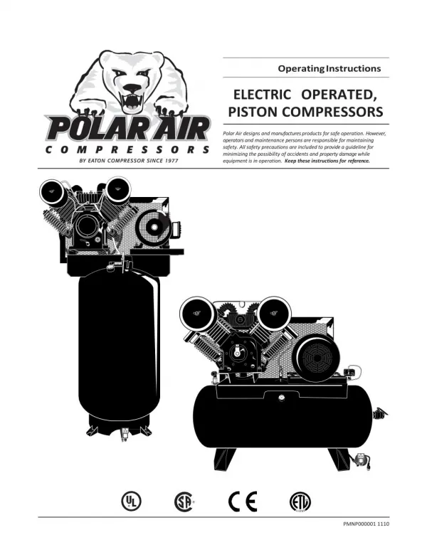 Electric Operated, Piston Compressors - Operating Instructions