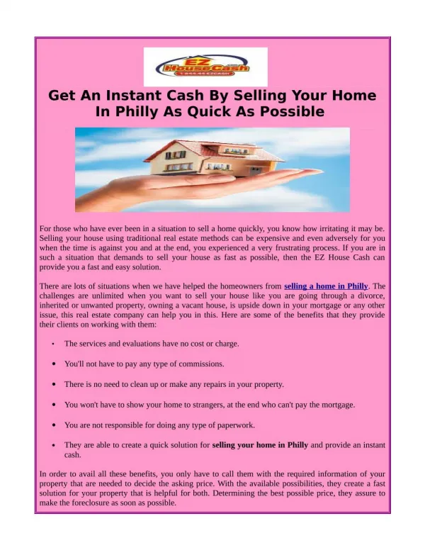 Selling A Home In Philly And Get Instant Cash