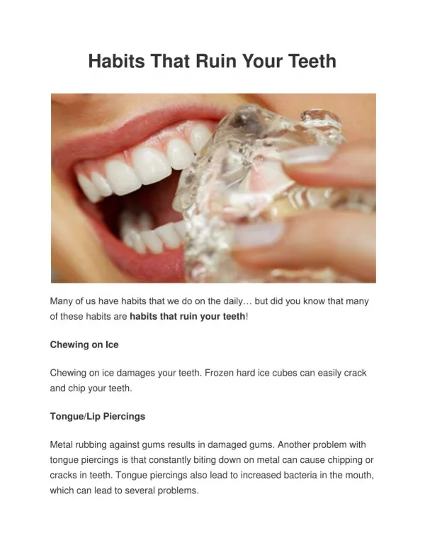 Habits That Ruin Your Teeth
