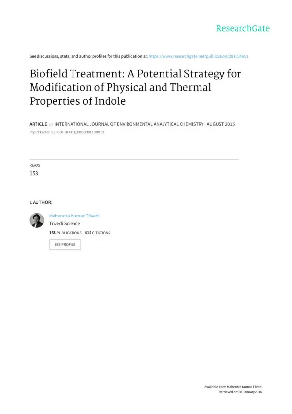 Biofield Treatment On properties of Indole