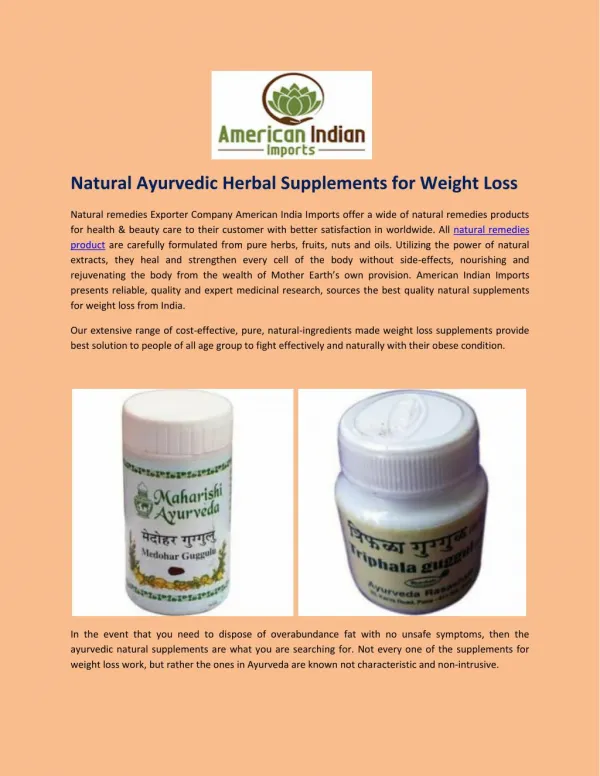 Natural Ayurvedic Herbal Supplements for Weight Loss
